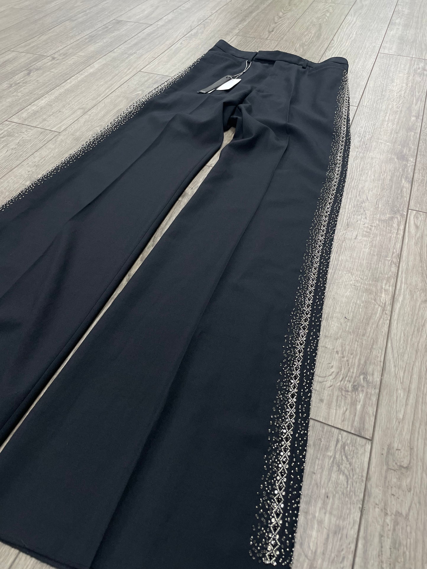 48 - Amiri Crystal Embellished Stripe Flare Dress Pants