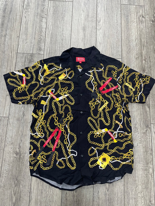M - Supreme Gold Chains Rayon Black Button Up