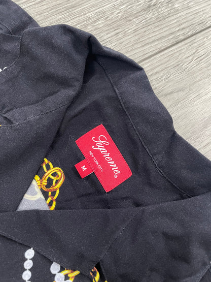 M - Supreme Gold Chains Rayon Black Button Up