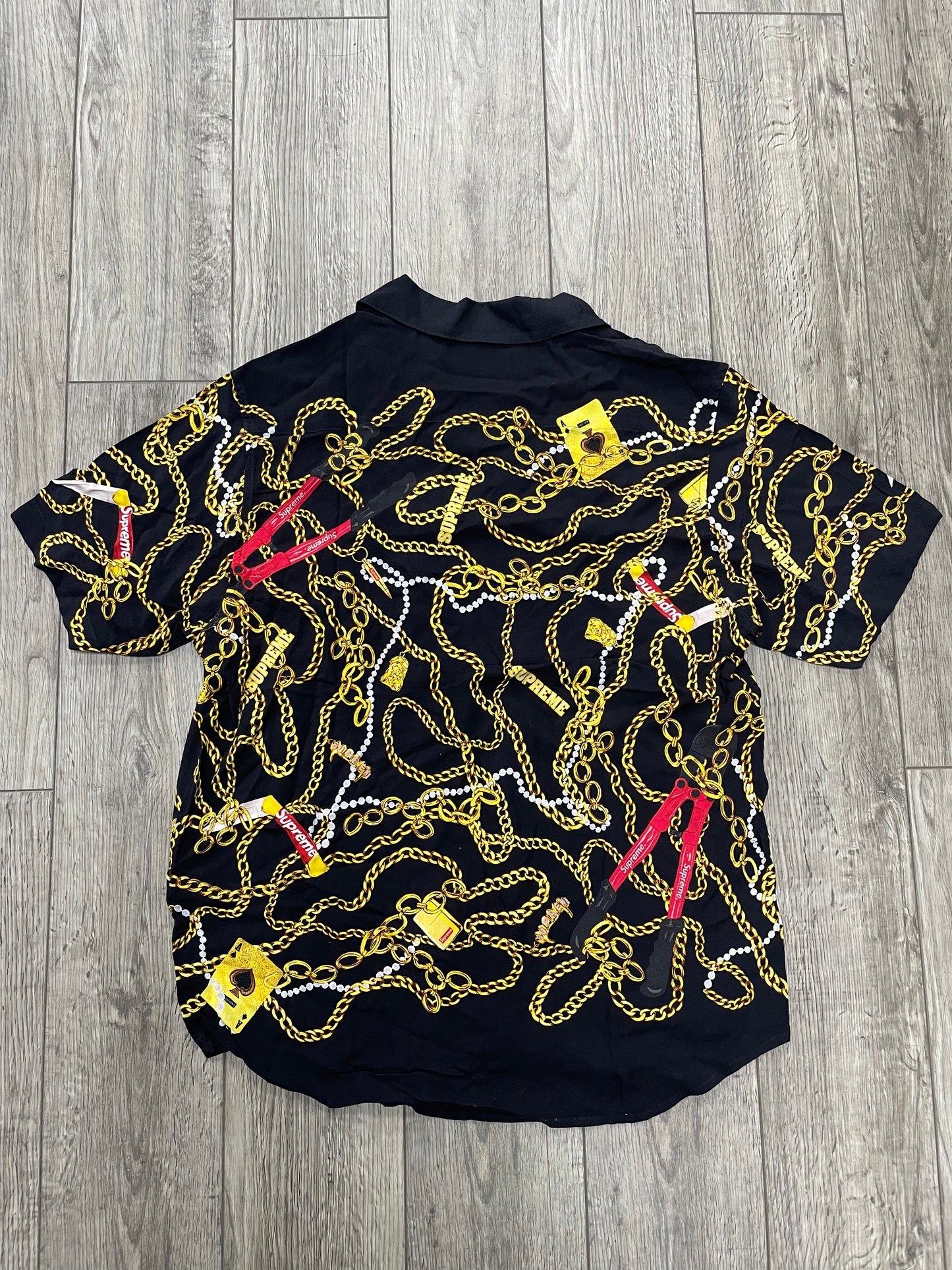 M - Supreme Gold Chains Rayon Black Button Up