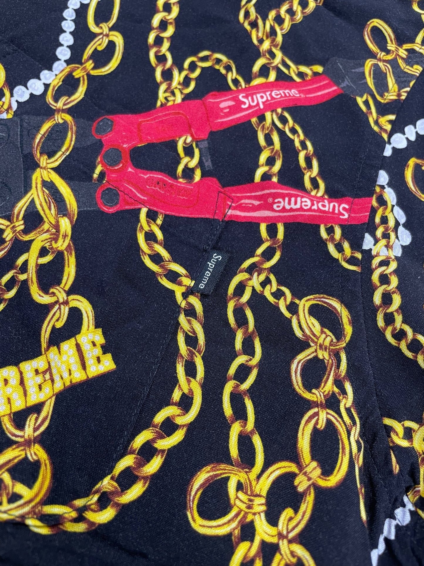 M - Supreme Gold Chains Rayon Black Button Up