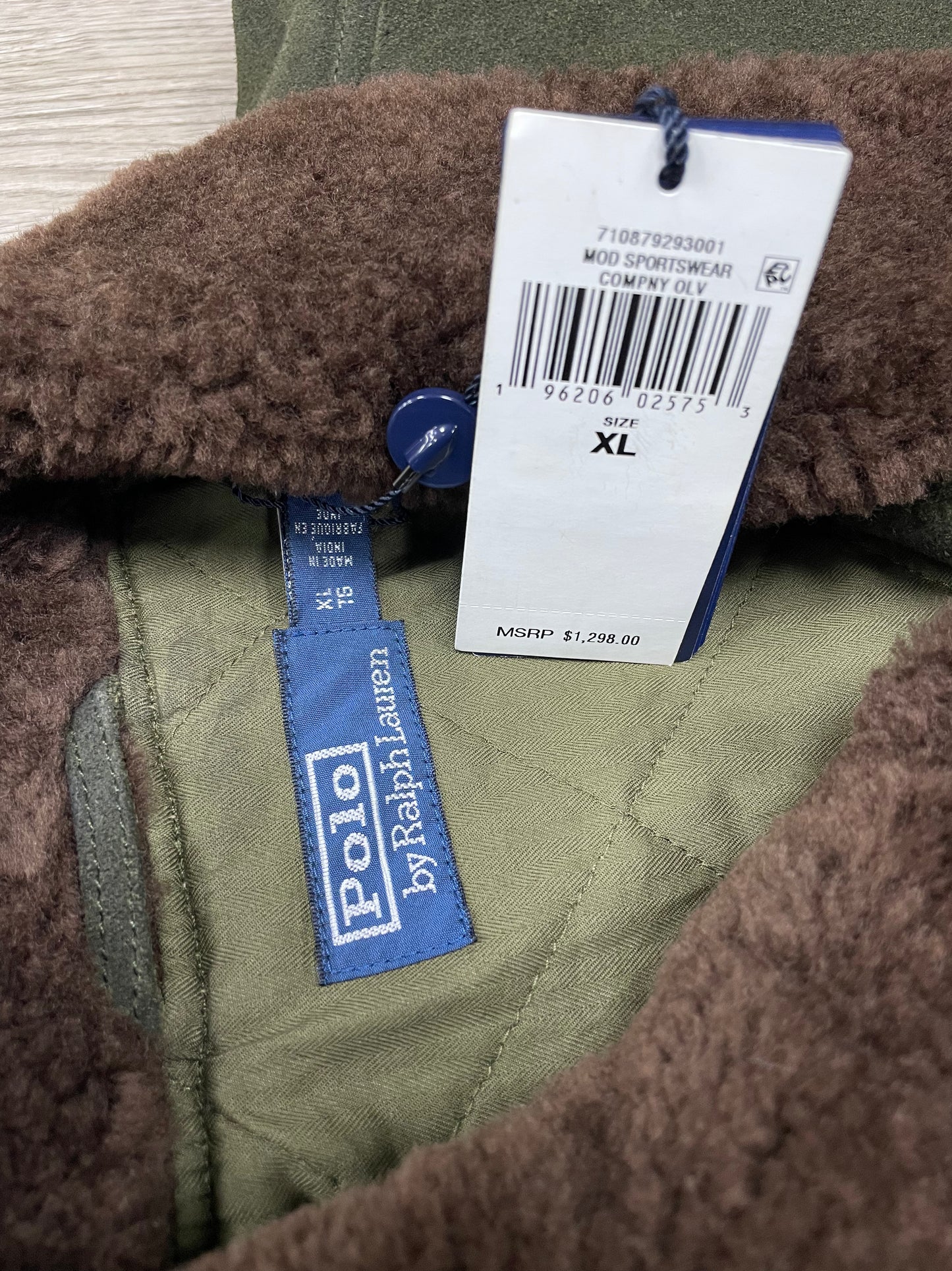 Size XL-Polo Ralph Lauren Shearling Collar Green Suede Bomber Jacket