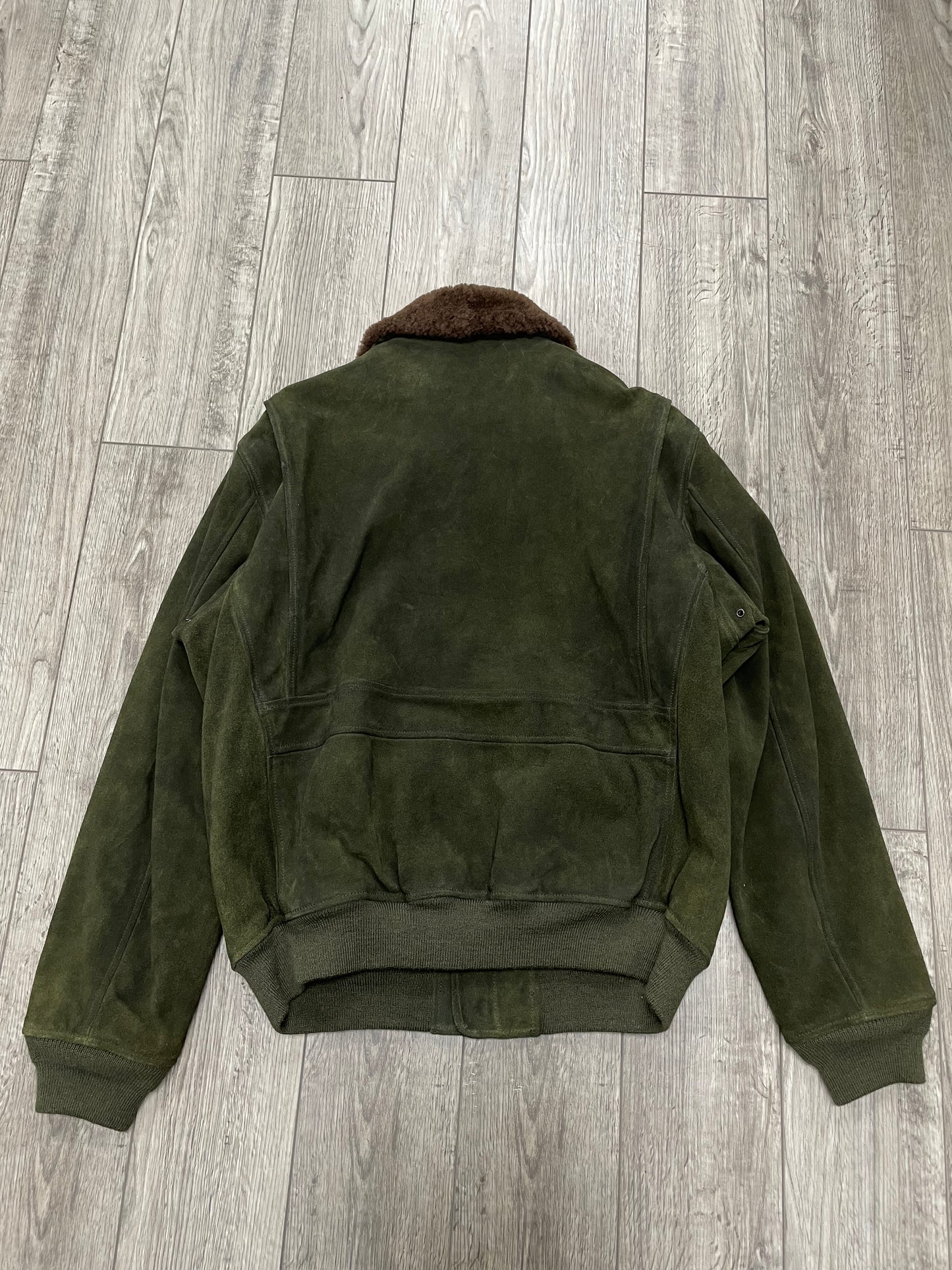 Size XL-Polo Ralph Lauren Shearling Collar Green Suede Bomber Jacket