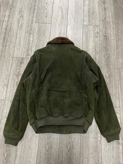 Size XL-Polo Ralph Lauren Shearling Collar Green Suede Bomber Jacket