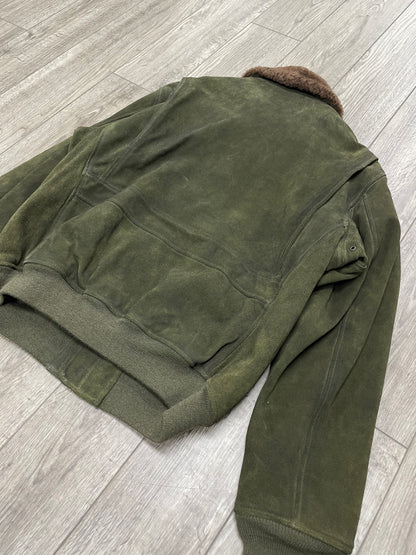 Size XL-Polo Ralph Lauren Shearling Collar Green Suede Bomber Jacket