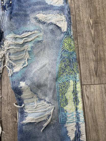 36-Who Decides War Stud Distressed Denim