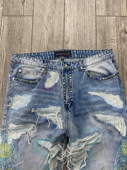 36-Who Decides War Stud Distressed Denim