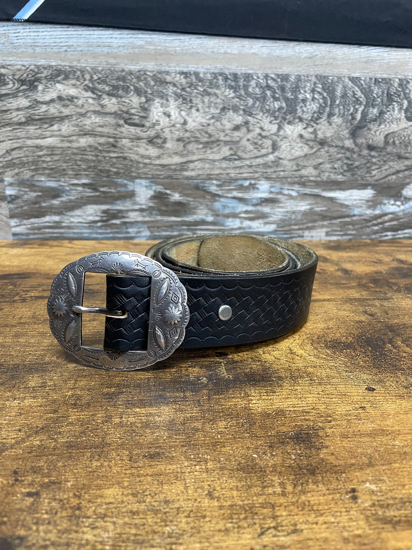 32 - RRL Garrison Studded Leather Belt Black/Brown