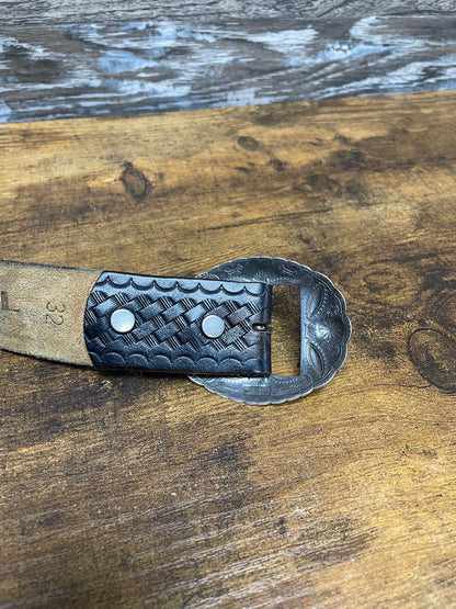 32 - RRL Garrison Studded Leather Belt Black/Brown