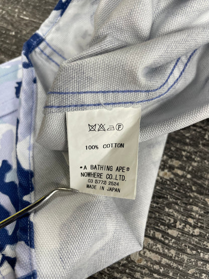 L - Bape Kaws Blue Camo Button Up Shirt