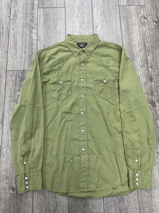 L - RRL Olive Green Western Snap Button Up Shirt