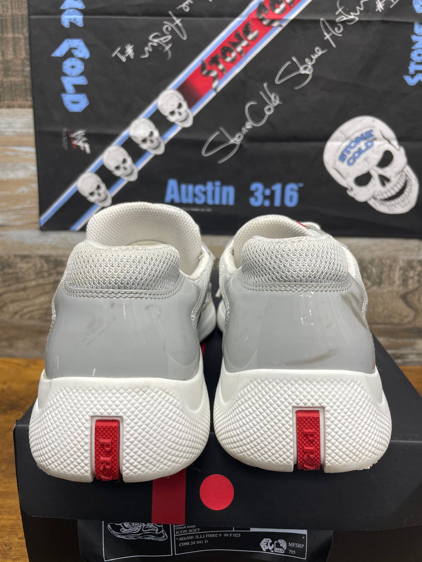 9.5-Prada Cup Grey Patent Leather Sneaker