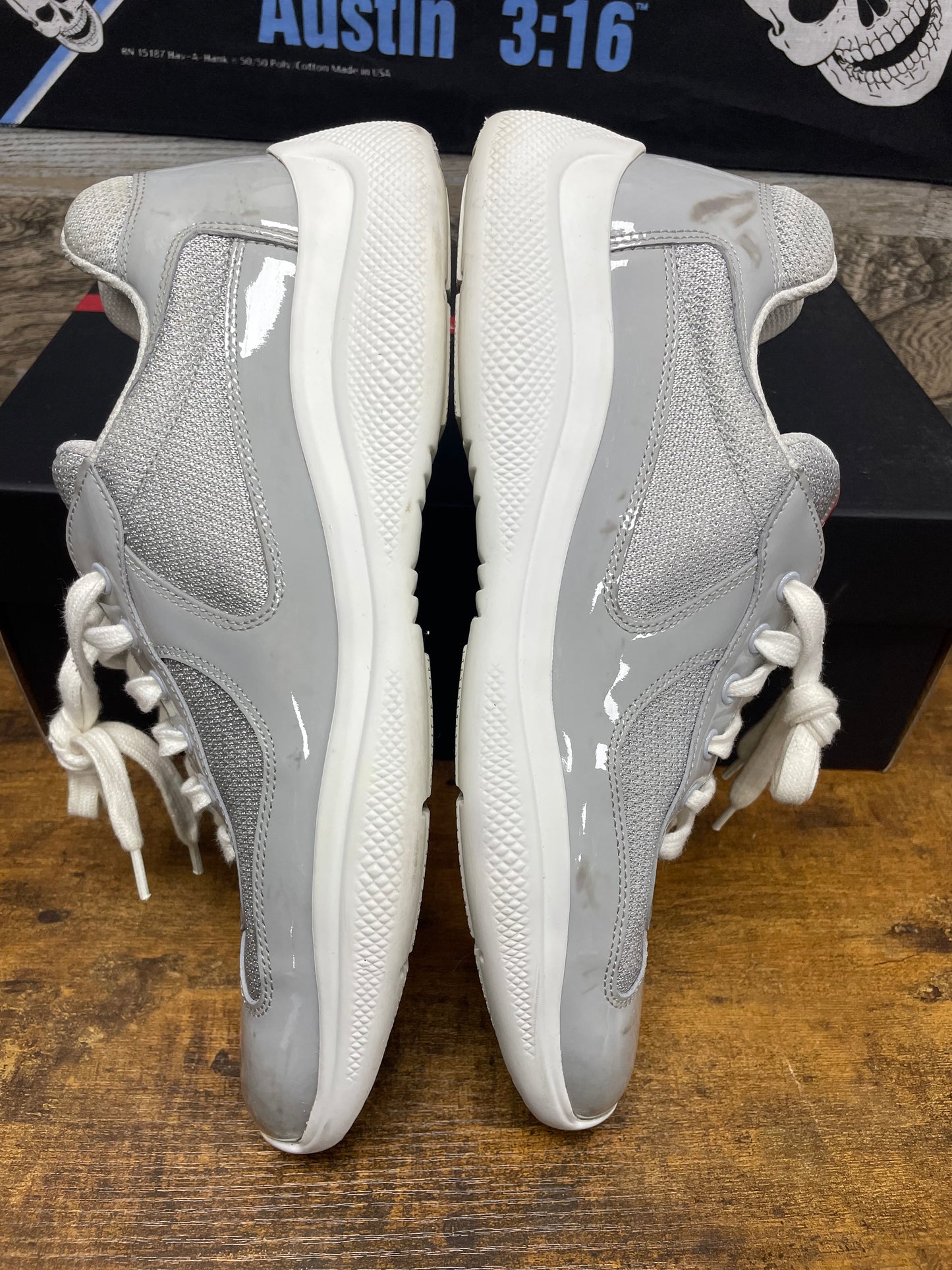 9.5-Prada Cup Grey Patent Leather Sneaker