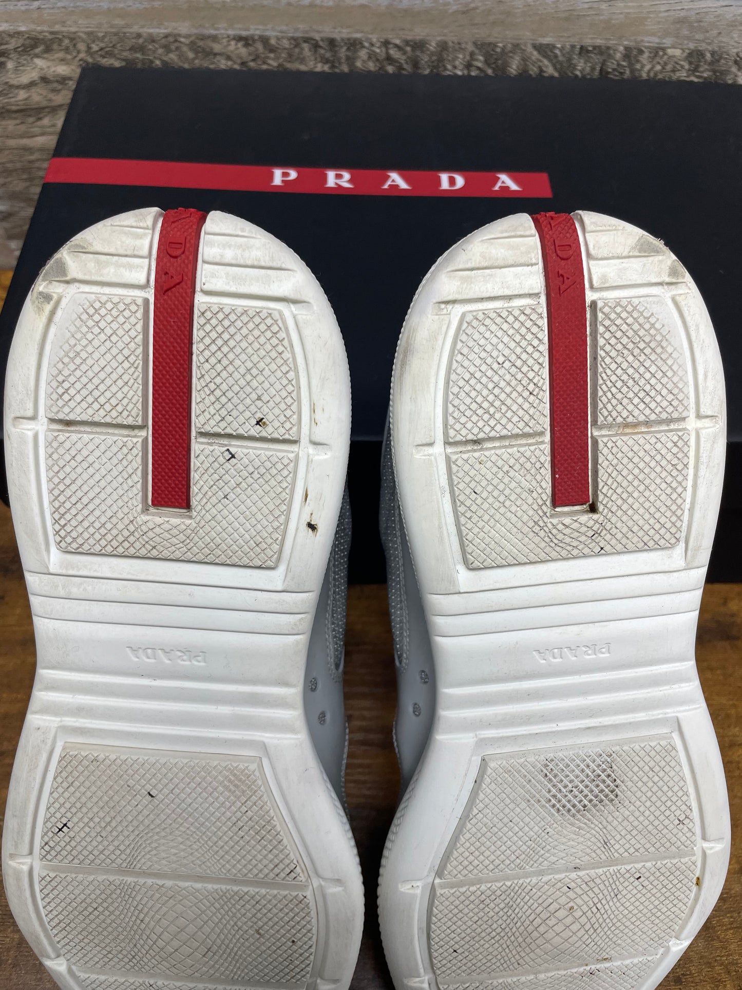 9.5-Prada Cup Grey Patent Leather Sneaker