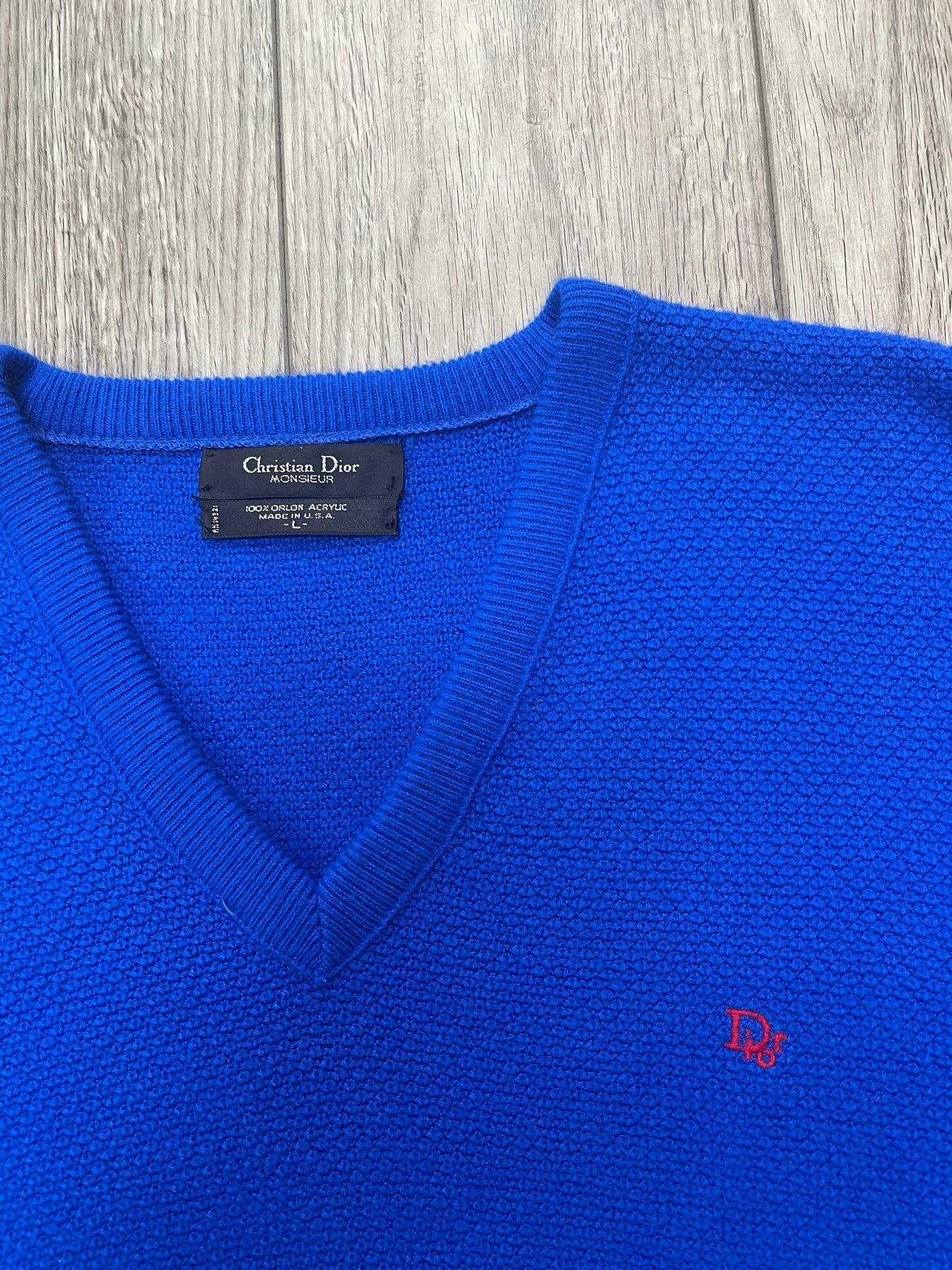 L - Vintage Christian Dior Blue Sweater