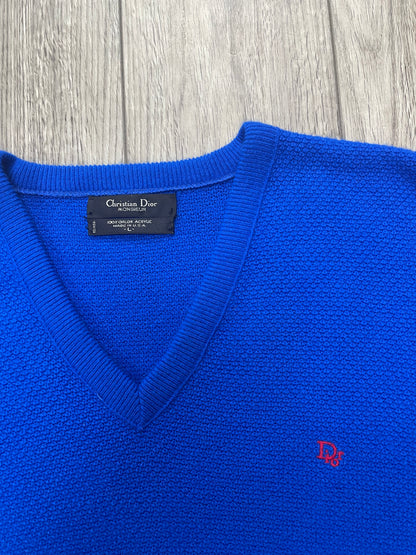 L - Vintage Christian Dior Blue Sweater