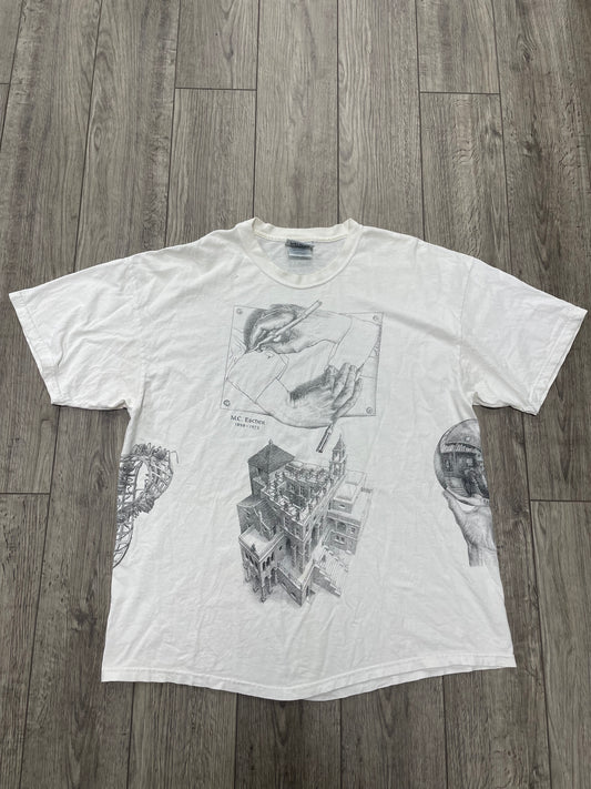 XL - Vintage M.C. Escher All Over Print White Shirt