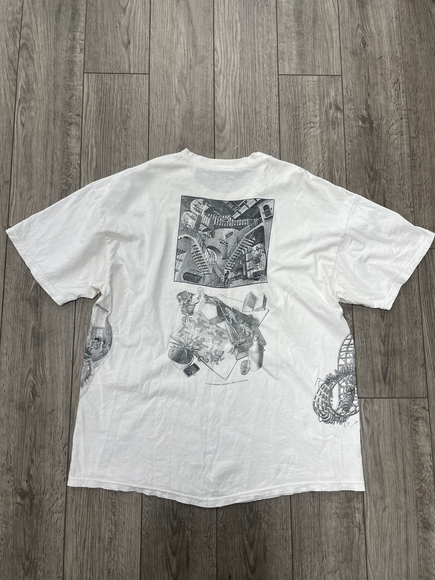 XL - Vintage M.C. Escher All Over Print White Shirt