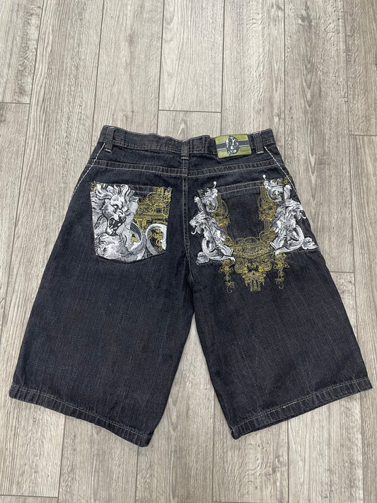 34 - Vintage Evolution Black Denim Gold Embroidered Shorts