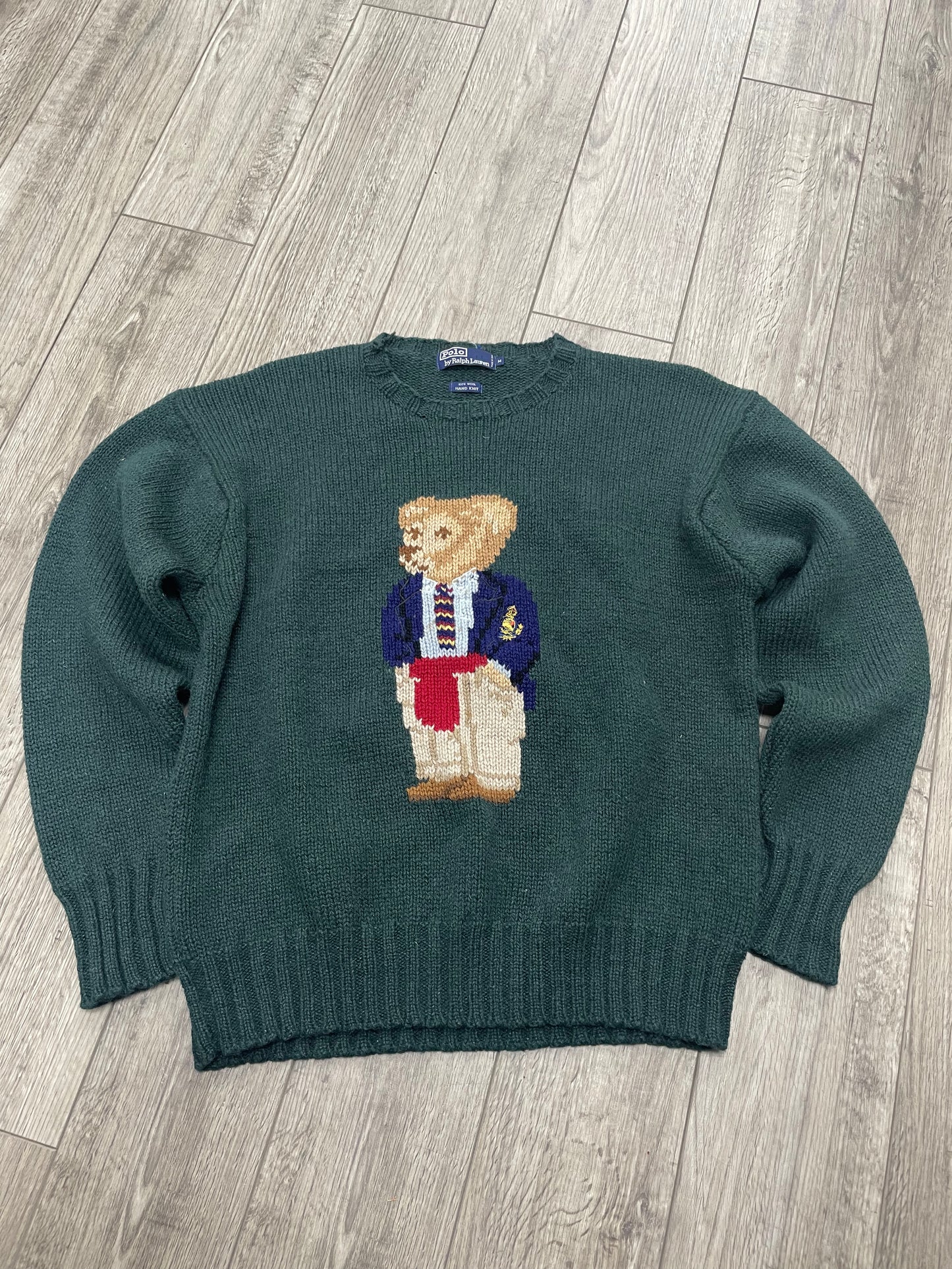 M-Vintage Polo Ralph Lauren Preppy Bear Hand-Knit Sweater