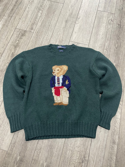 M-Vintage Polo Ralph Lauren Preppy Bear Hand-Knit Sweater