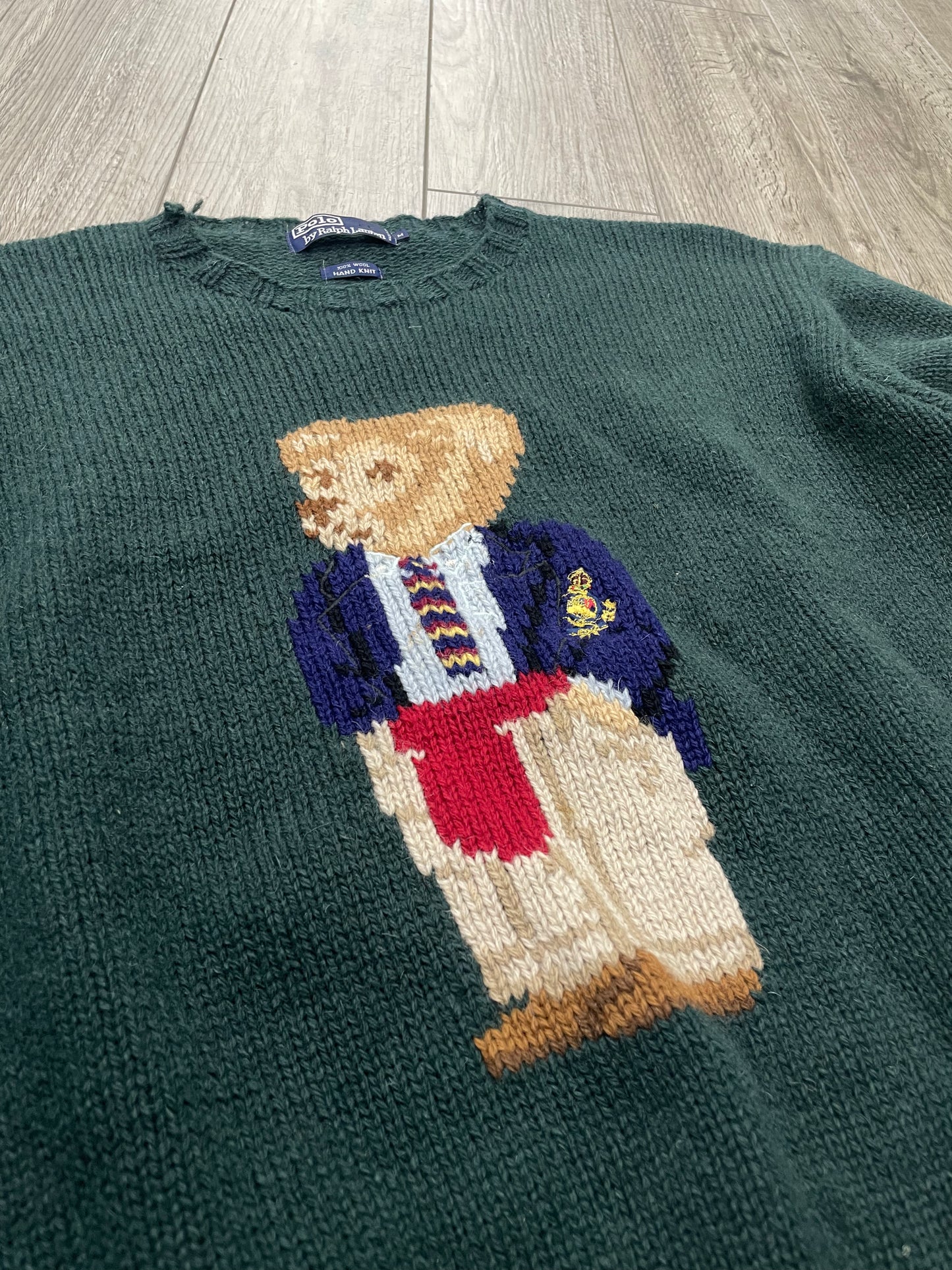 M-Vintage Polo Ralph Lauren Preppy Bear Hand-Knit Sweater