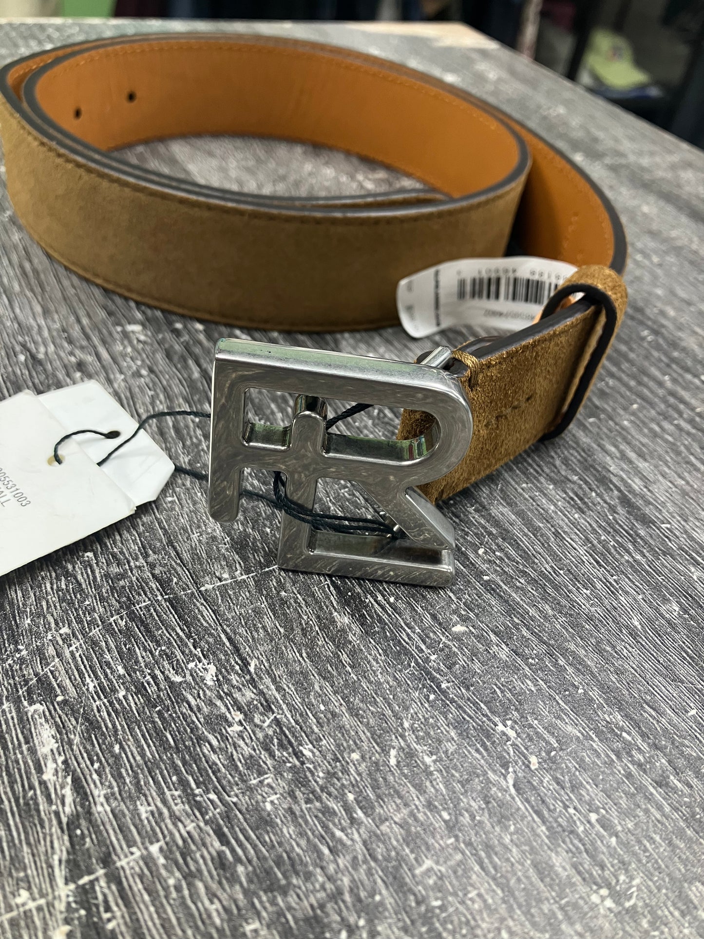 32-Ralph Lauren Purple Label Suede “RL” Belt