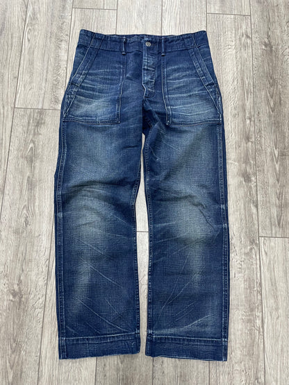 30 - Double RL (RRL) Heritage Fatigue Denim Indigo Trousers