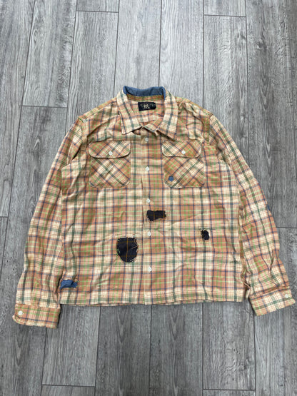 L - Double RL (RRL) rip-and-repair plaid cotton twill camp shirt