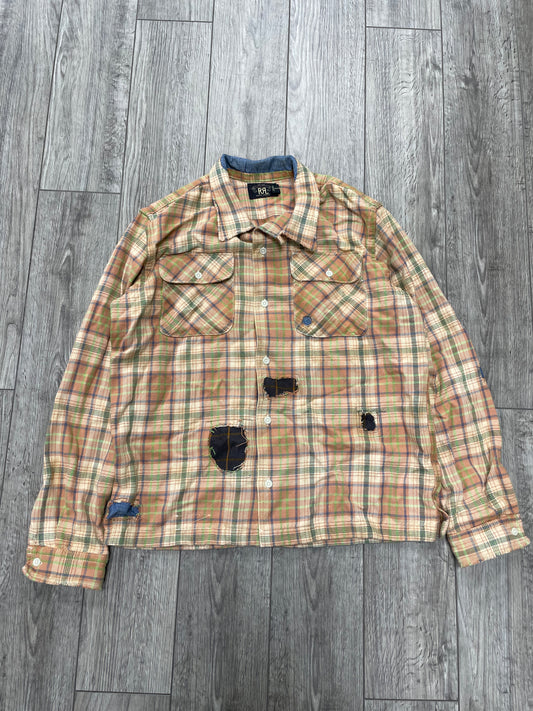 L - Double RL (RRL) rip-and-repair plaid cotton twill camp shirt