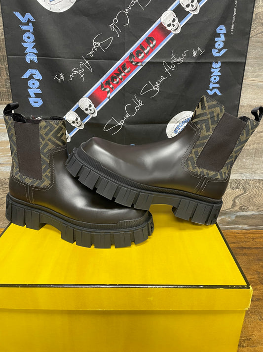 9 - Fendi Force Chelsea Lug Sole Brown Leather Boot