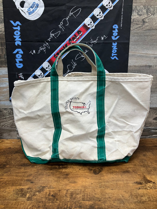 Vintage sawtooth Tag L.L. Bean Boat And Tote “Toshiba” Decal Bag