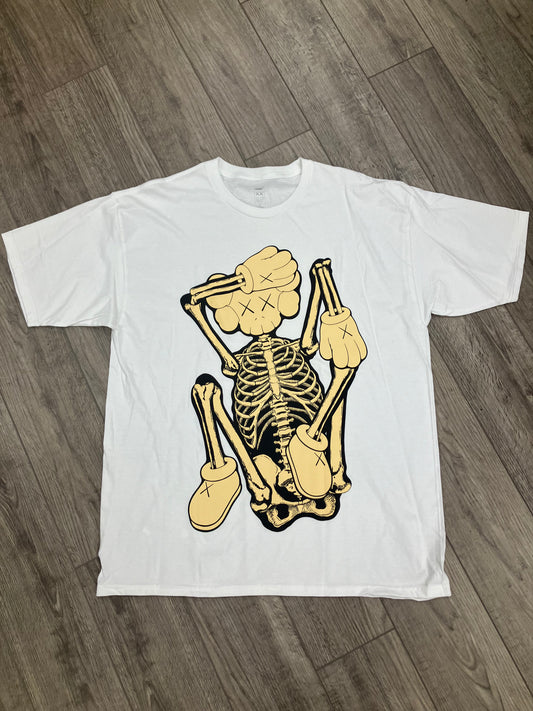 XL-Kaws Skeleton New Fiction white tee
