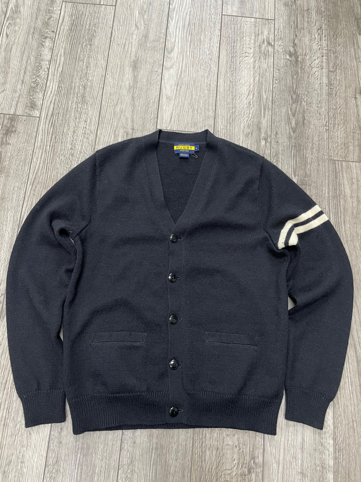 L-Ralph Lauren Rugby Side Stripe Black Cardigan