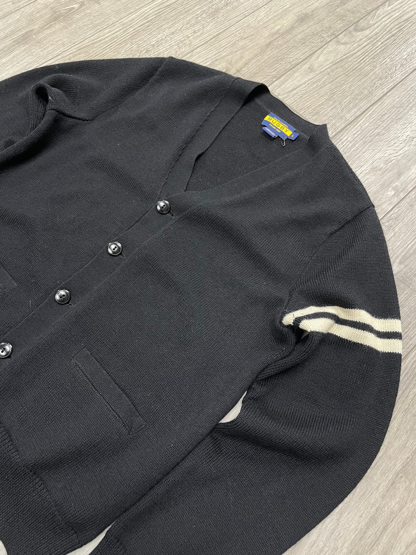 L-Ralph Lauren Rugby Side Stripe Black Cardigan