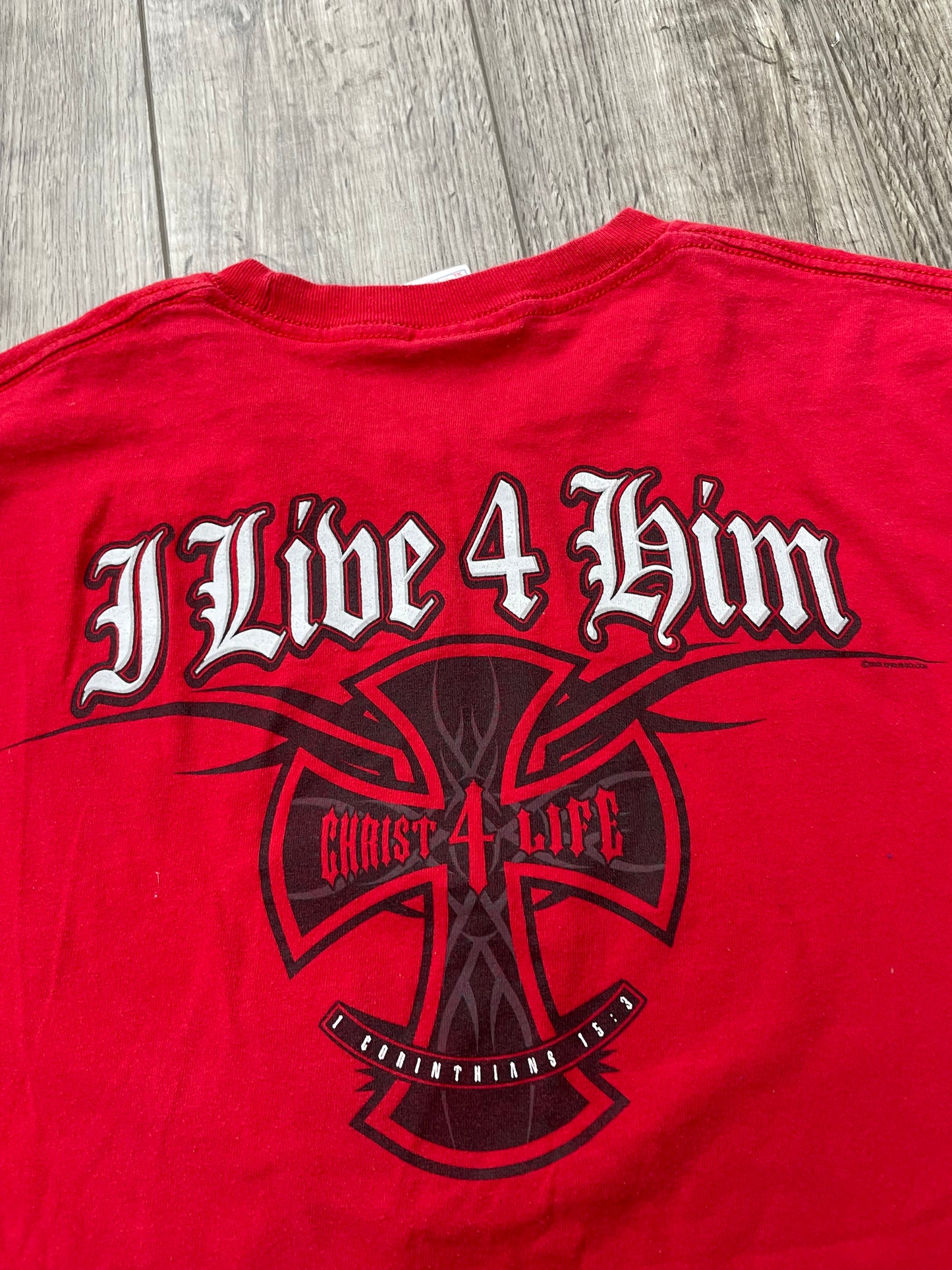 2005 “He Died For Me/I Live For Him” Independent Skateboards Jesus Flip Tee Size XL