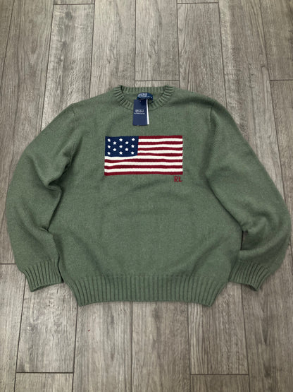 L-Polo Ralph Lauren Olive Green Flag Knit Sweater