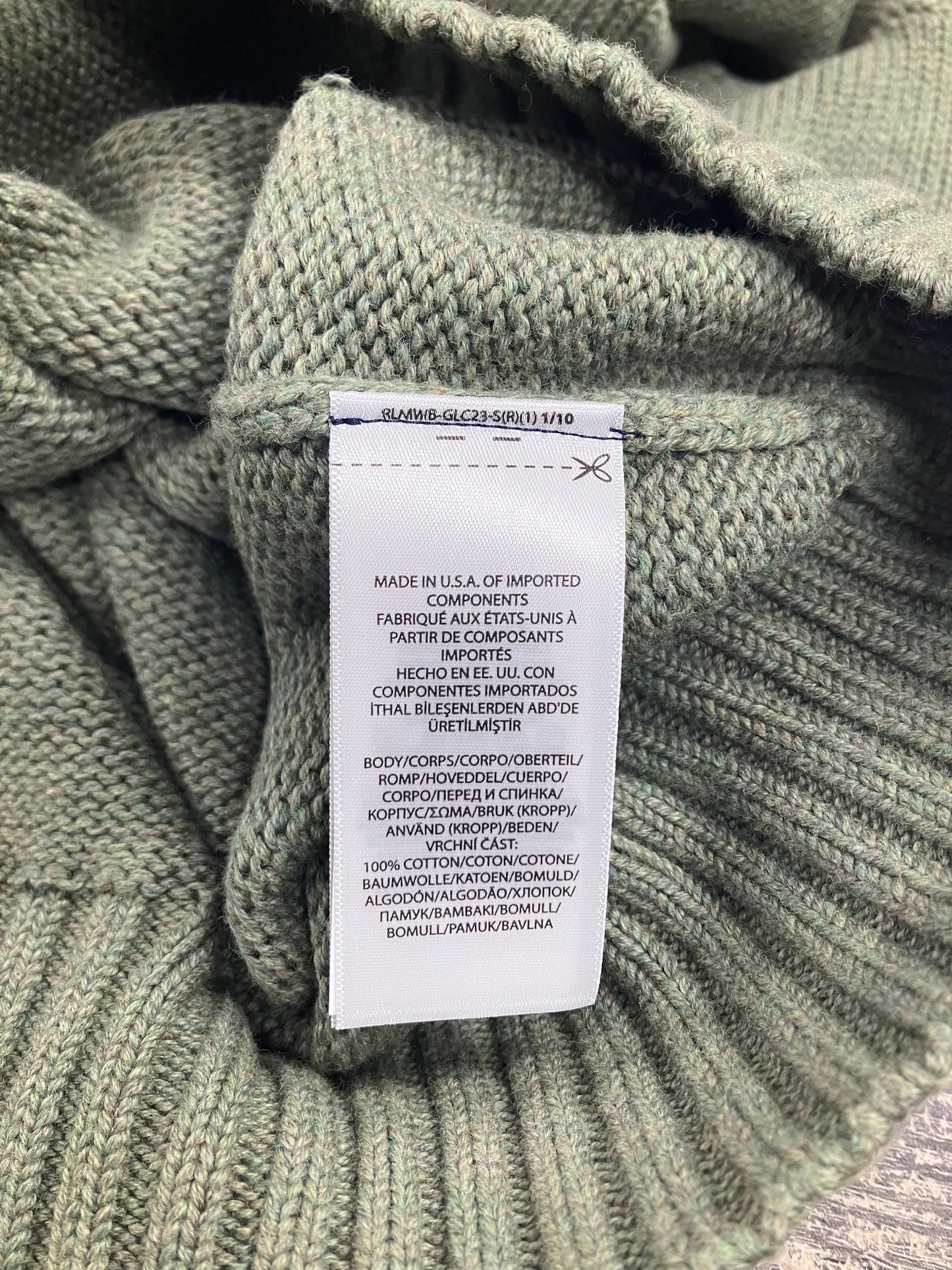 L-Polo Ralph Lauren Olive Green Flag Knit Sweater