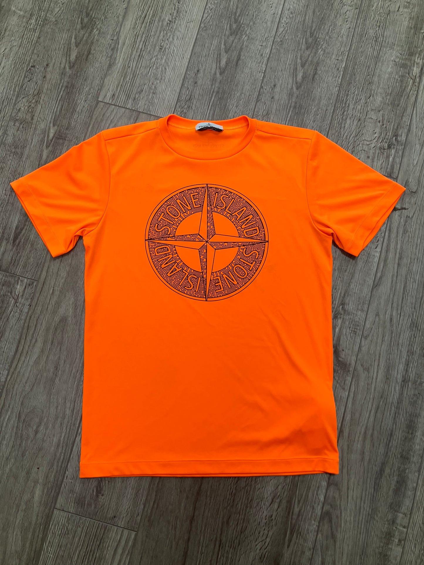 Stone Island Neon Orange Polyester Shirt Size S