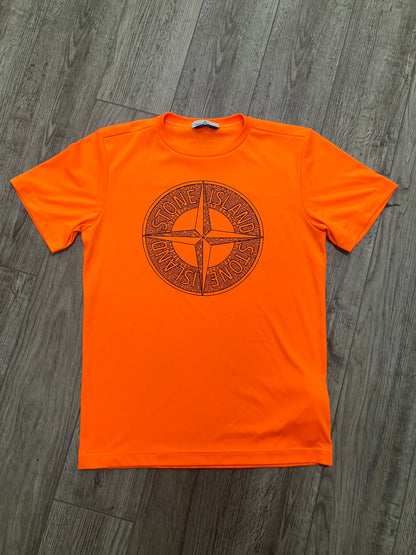 Stone Island Neon Orange Polyester Shirt Size S