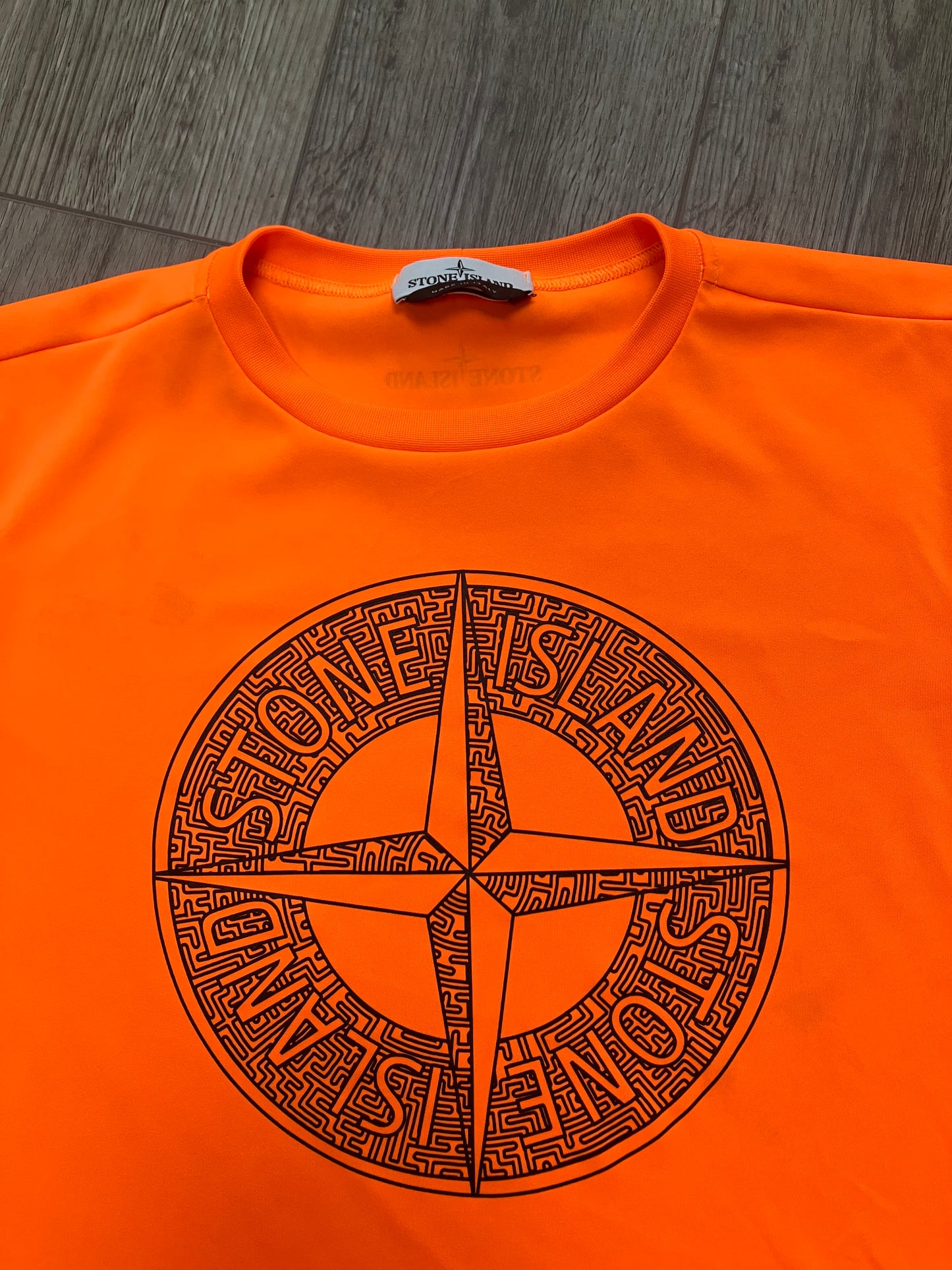 Stone Island Neon Orange Polyester Shirt Size S