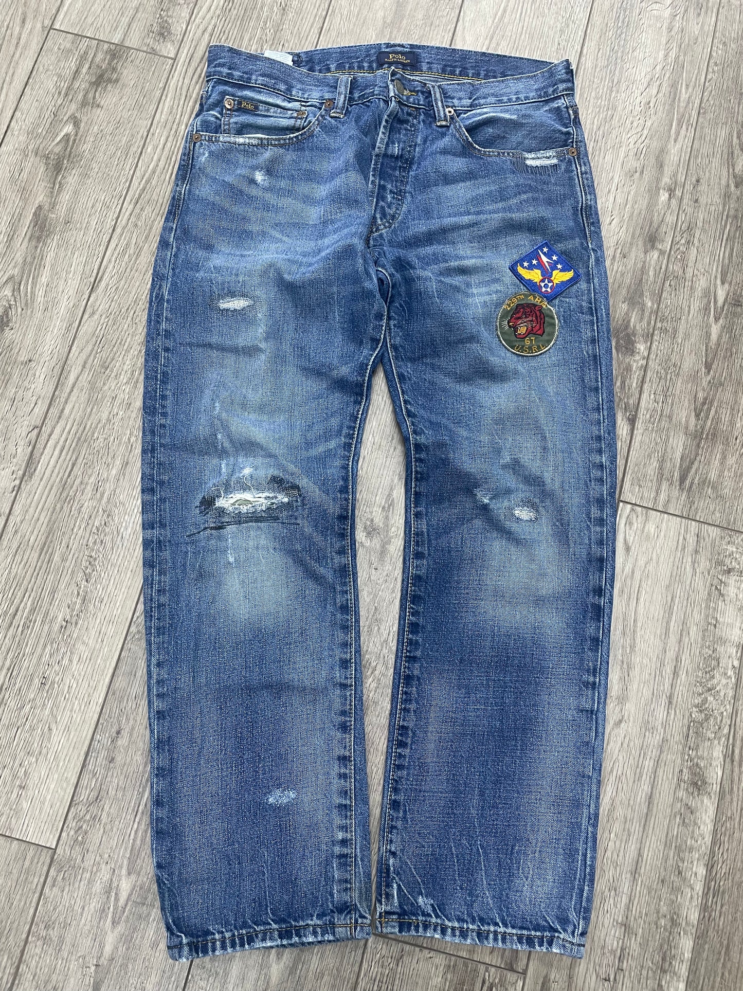 31-Polo Ralph Lauren Classic Fit Tiger Patch Distressed Jeans