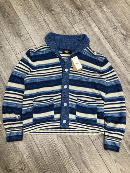 L-Polo Double RL Indigo Striped Cotton Linen Cardigan