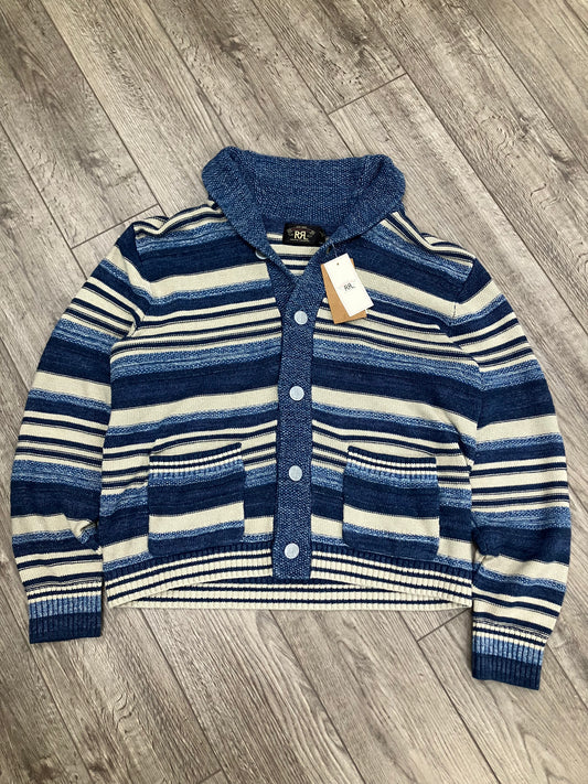 L-Polo Double RL Indigo Striped Cotton Linen Cardigan