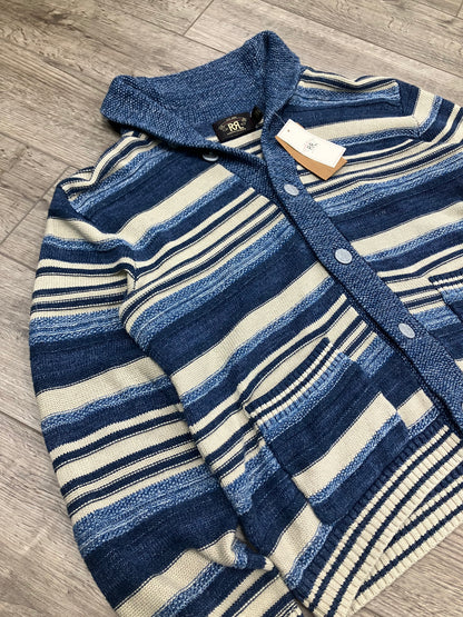 L-Polo Double RL Indigo Striped Cotton Linen Cardigan