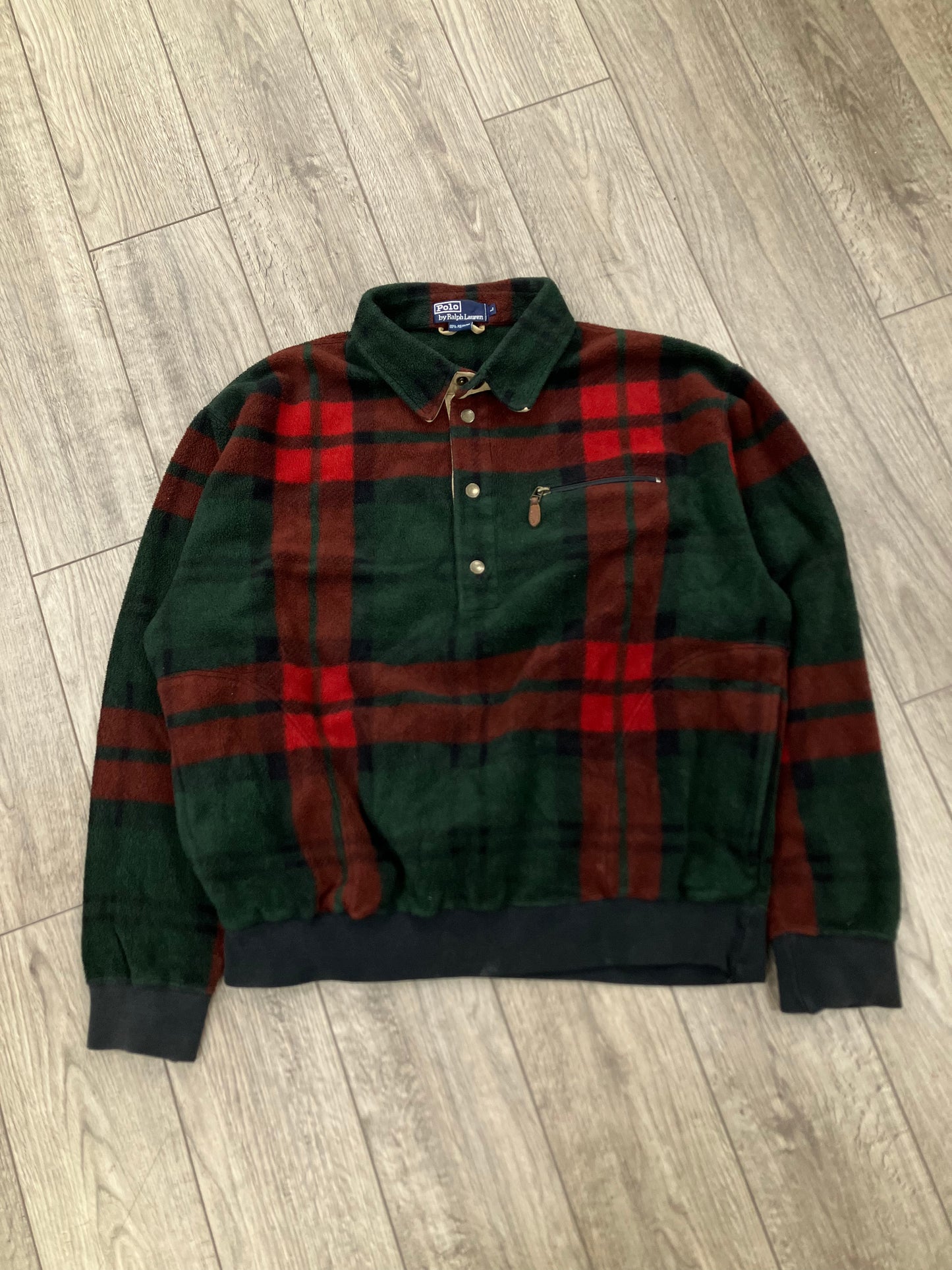 L-Polo Ralph Lauren Green Plaid Fleece Pullover