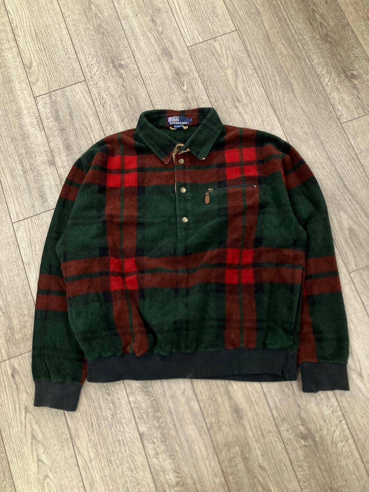 L-Polo Ralph Lauren Green Plaid Fleece Pullover