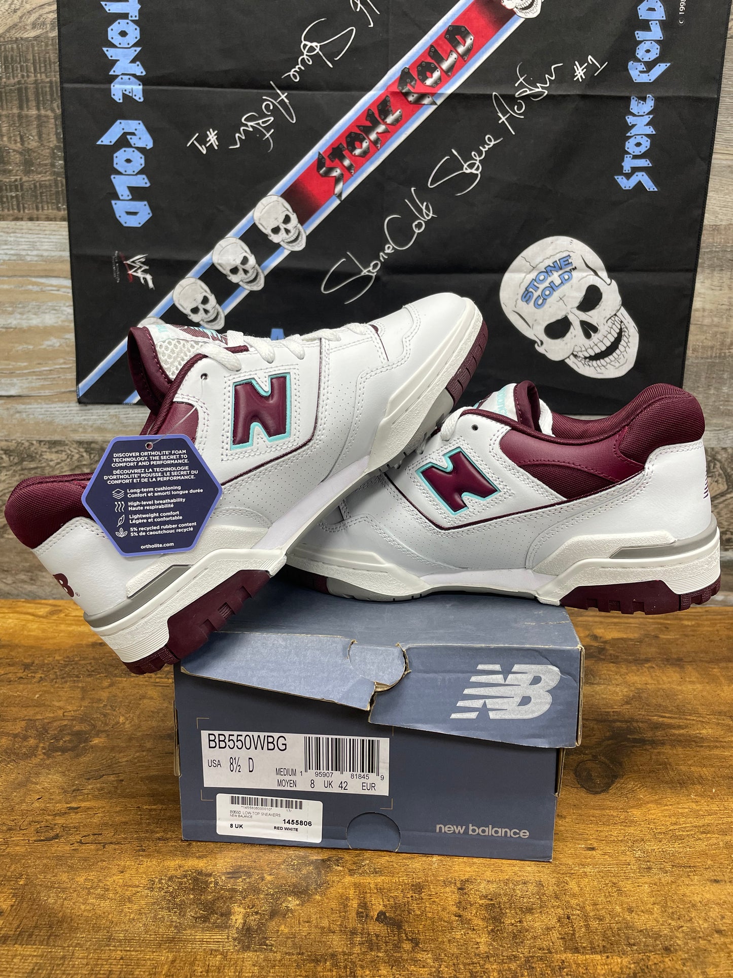 8.5-New Balance 550 Burgundy Turquoise