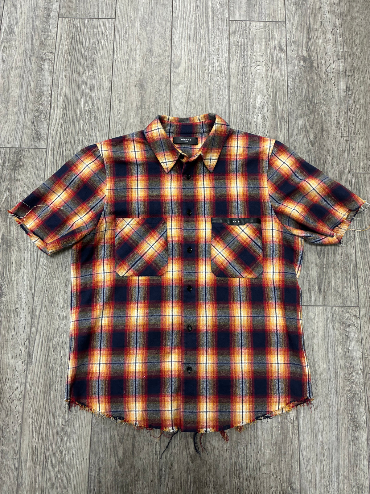 M - Amiri Short Sleeve Flannel Logo Shirt