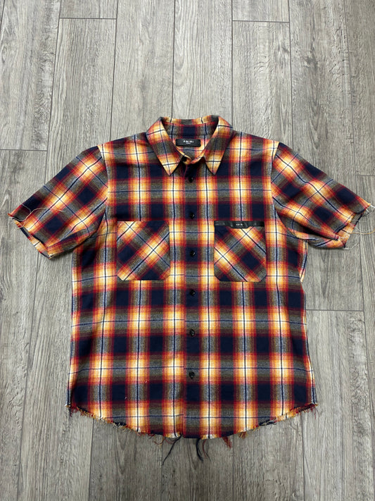 M - Amiri Short Sleeve Flannel Logo Shirt